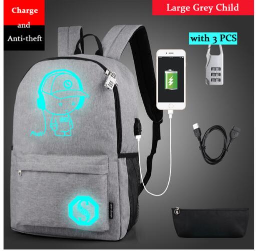 Anime Luminous Oxford School Backpack Daypack Shoulder Under 17inch with USB Charging Port and Lock School Bag For Boy Black