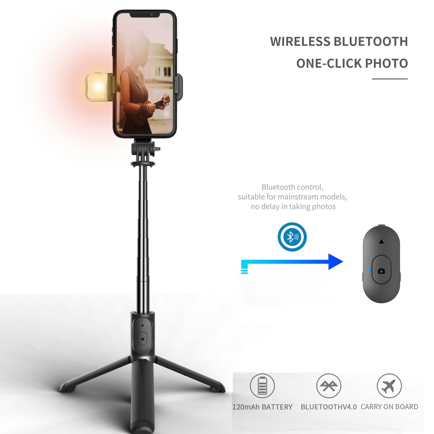 FANGTUOSI 2021 New Wireless selfie stick tripod Bluetooth Foldable Monopod With Led light remote shutter