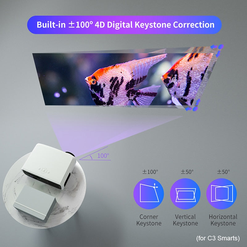 WZATCO C3 4D Keystone LED Projector 4K Android 10.0 WIFI 1920*1080P Proyector Home Theater 3D Media Video player Game Beamer