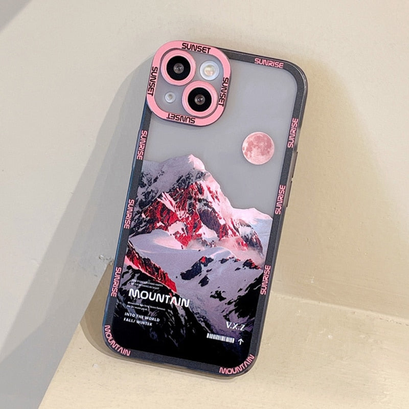 Sunset Moon Snow Mountain Phone Case For iPhone