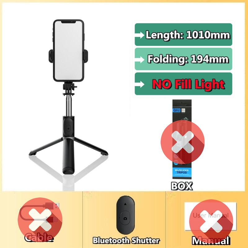 FANGTUOSI 2021 New Wireless selfie stick tripod Bluetooth Foldable Monopod With Led light remote shutter