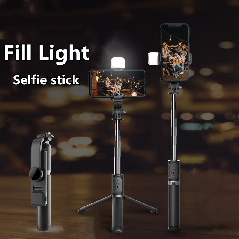 FANGTUOSI 2021 New Wireless selfie stick tripod Bluetooth Foldable Monopod With Led light remote shutter