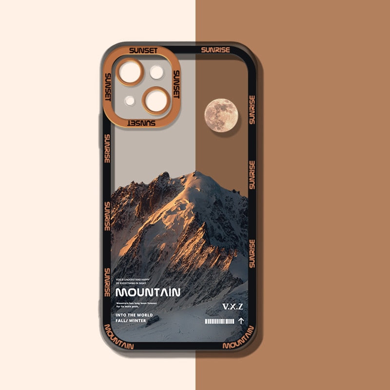 Sunset Moon Snow Mountain Phone Case For iPhone