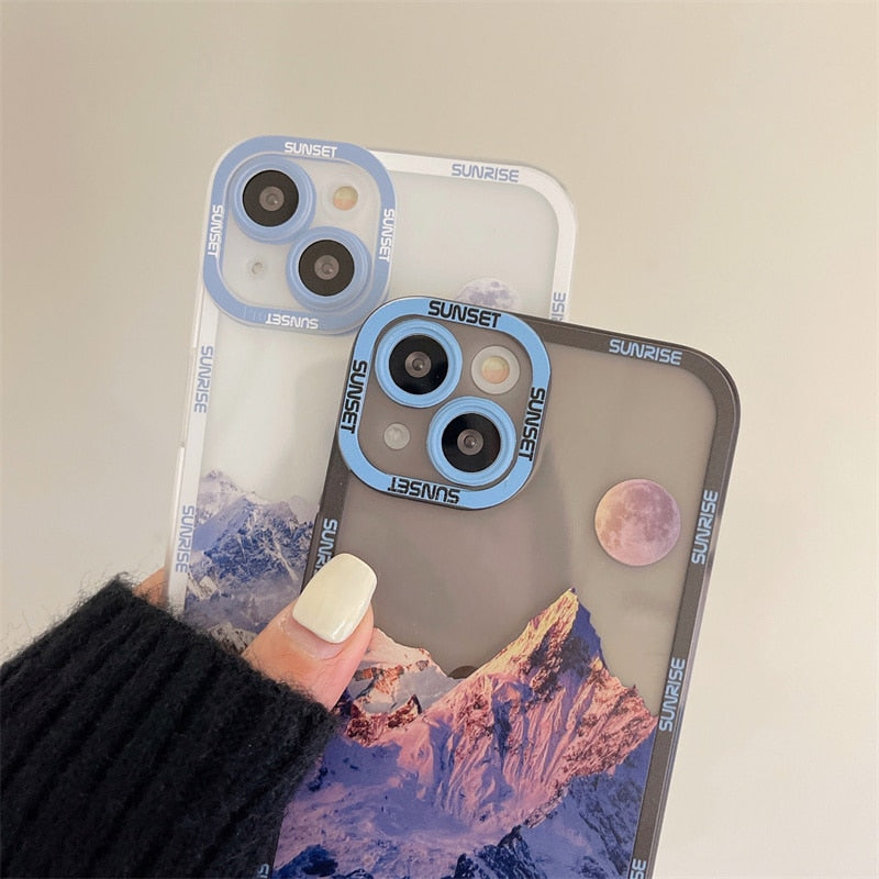 Sunset Moon Snow Mountain Phone Case For iPhone