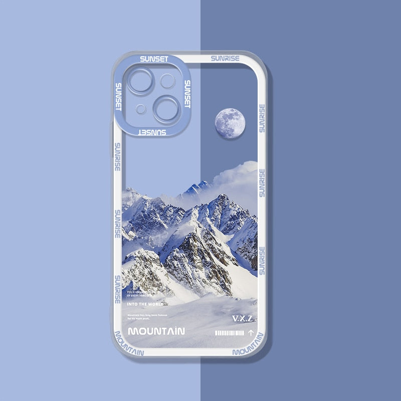 Sunset Moon Snow Mountain Phone Case For iPhone