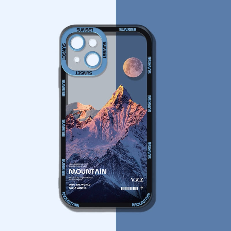 Sunset Moon Snow Mountain Phone Case For iPhone