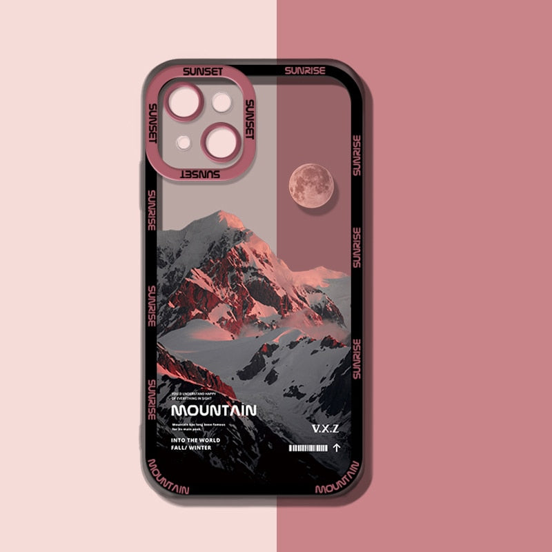 Sunset Moon Snow Mountain Phone Case For iPhone