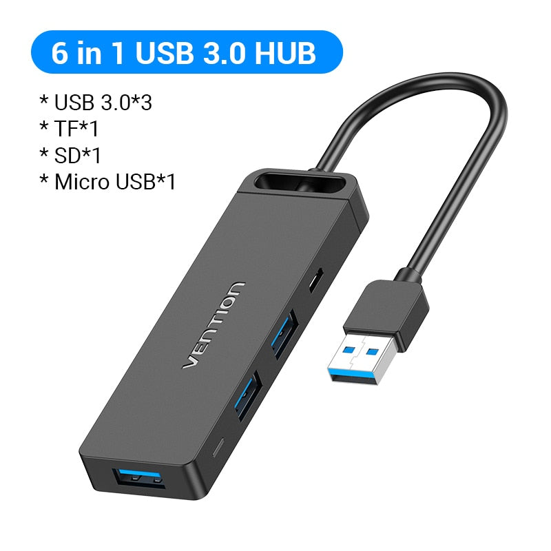 Vention USB Hub 3.0 Multi USB Splitter 4 USB Port 3.0 2.0 with Micro Charge Power for Lenovo Xiaomi Macbook Pro PC Hub C USB 3 0