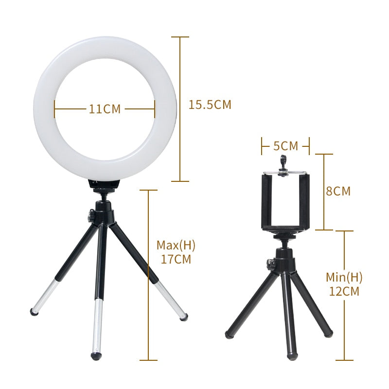 SH 16cm 6 inch Ring Light With Tripod Stand Usb Charge Selfie Led Lamp Dimmable Photography Light For Photo Photography Studio