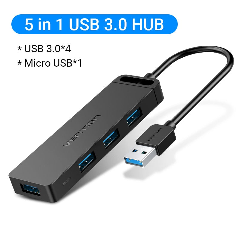 Vention USB Hub 3.0 Multi USB Splitter 4 USB Port 3.0 2.0 with Micro Charge Power for Lenovo Xiaomi Macbook Pro PC Hub C USB 3 0