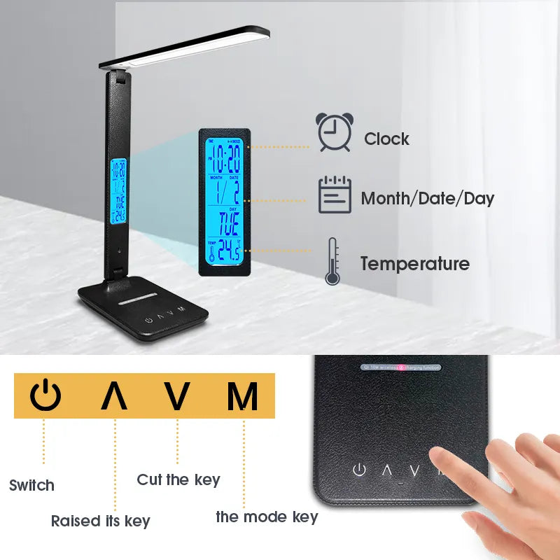 LAOPAO 10W QI Wireless Charging LED Desk Lamp With Calendar Temperature