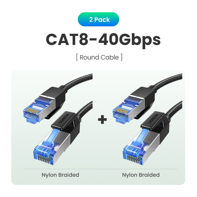 UGREEN CAT8 Ethernet Cable 40Gbps 2000MHz CAT 8 Networking Cotton Braided Internet Lan Cord for Laptops PS 4 Router RJ45 Cable