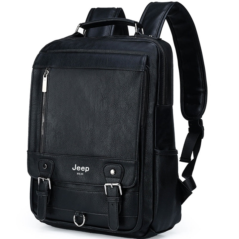 JEEP BULUO Fashion Leather Men Backpack Business