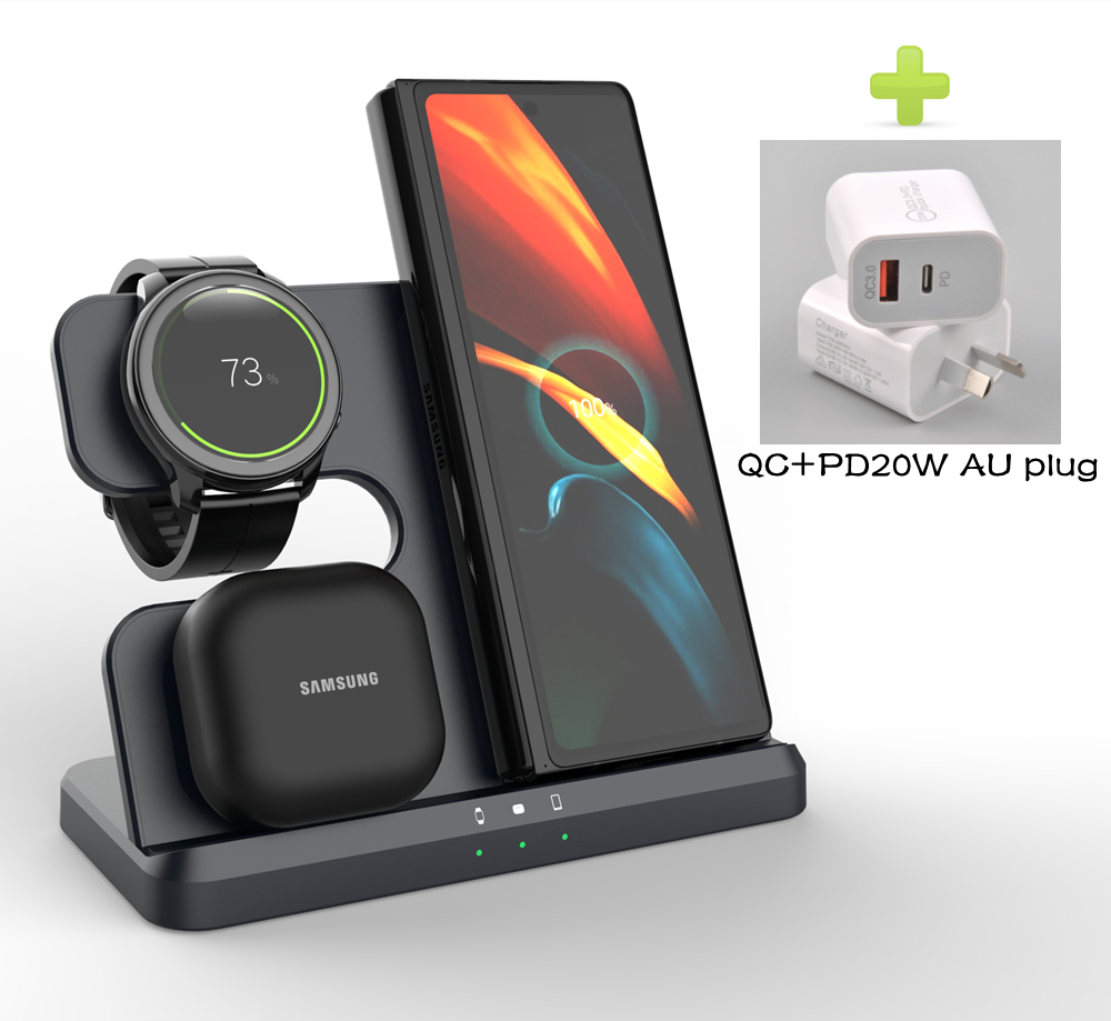 Wireless Charging Station for Samsung 3 in 1 Charger for Galaxy Watch 5/4/3/Active 2 S22 Ultra Note20 10 Z Flip Fold Galaxy Buds