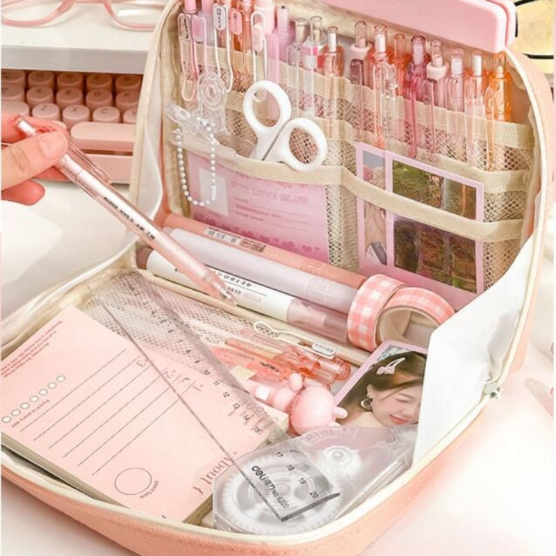 Large Capacity Pencil Bag Pink Aesthetic School Pencil Box