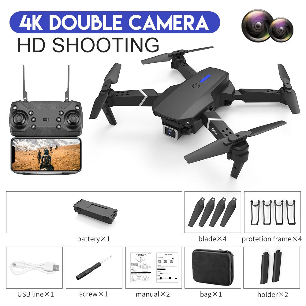 2022 E88Pro RC Drone 4K Professinal With 1080P Wide Angle HD Camera Foldable RC Helicopter WIFI FPV Height Hold Gift Toy