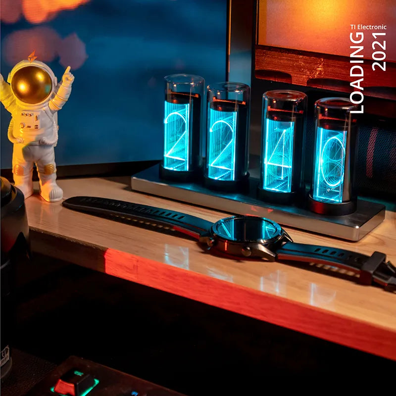 Digital Nixie Glow Tube Clock Metal Wood RGB Table Clock