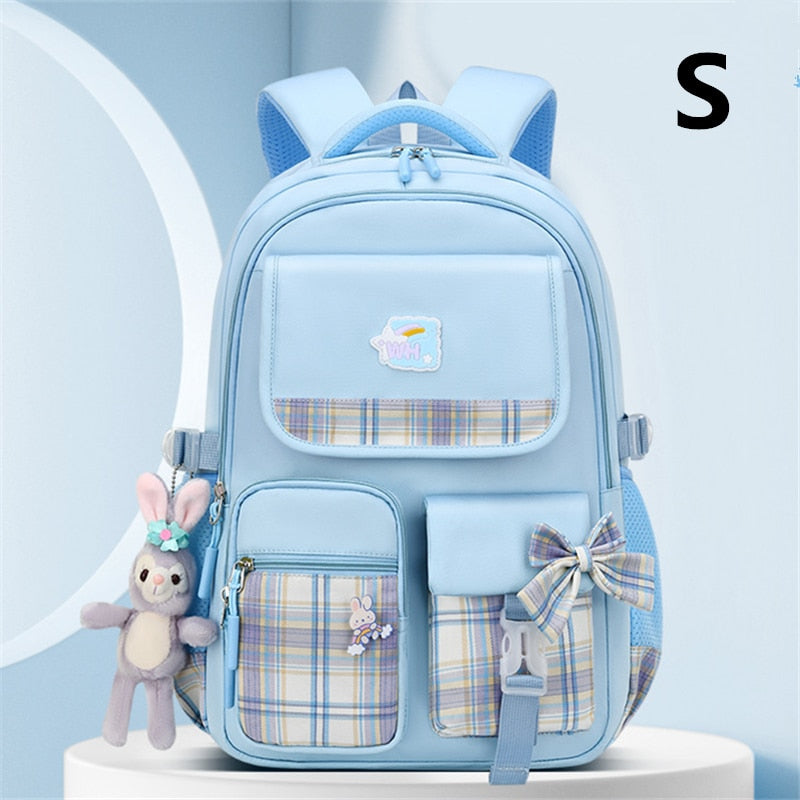 2023 New Bowknot schoolbag for teenage girls High capacity orthopedic backpack  With cartoon pendant School Bags 2 Size Satchel