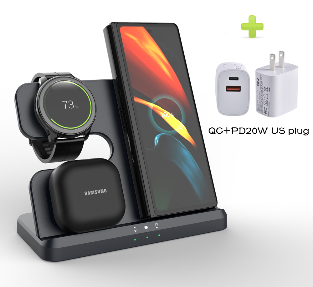 Wireless Charging Station for Samsung 3 in 1 Charger for Galaxy Watch 5/4/3/Active 2 S22 Ultra Note20 10 Z Flip Fold Galaxy Buds