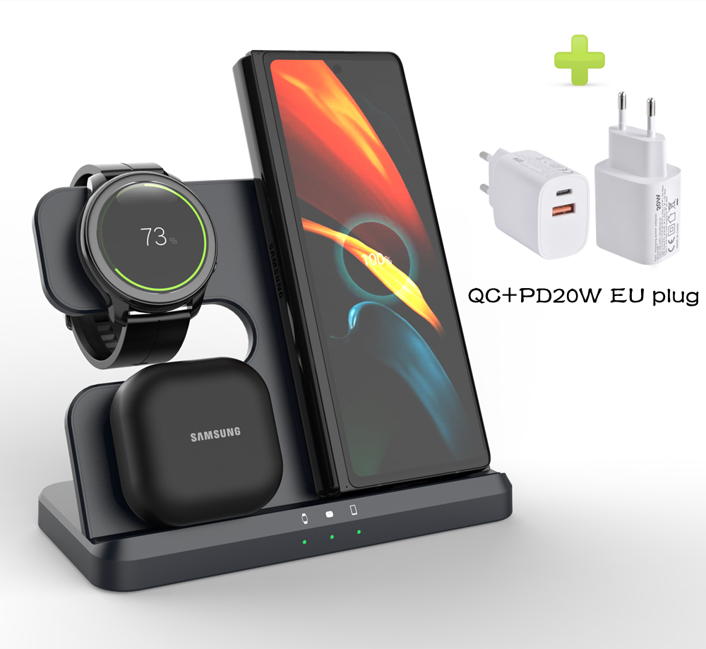 Wireless Charging Station for Samsung 3 in 1 Charger for Galaxy Watch 5/4/3/Active 2 S22 Ultra Note20 10 Z Flip Fold Galaxy Buds