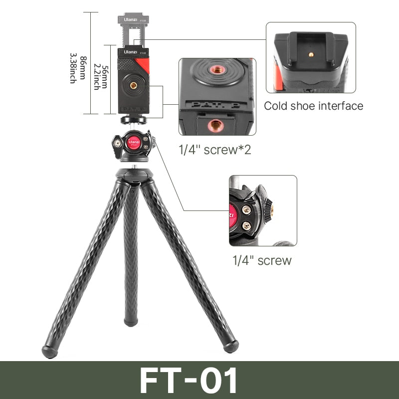 Ulanzi MT-11 Octopus Flexible Tripod For Phone SLR DSLR Gopro Camera Tripod Extend 1/4'' Screw With Ballhead ColdShoe Phone Clip