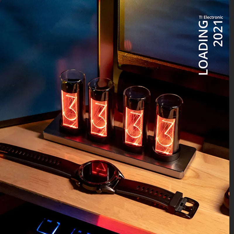 Digital Nixie Glow Tube Clock Metal Wood RGB Table Clock