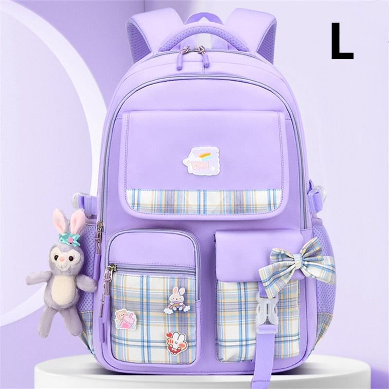 2023 New Bowknot schoolbag for teenage girls High capacity orthopedic backpack  With cartoon pendant School Bags 2 Size Satchel