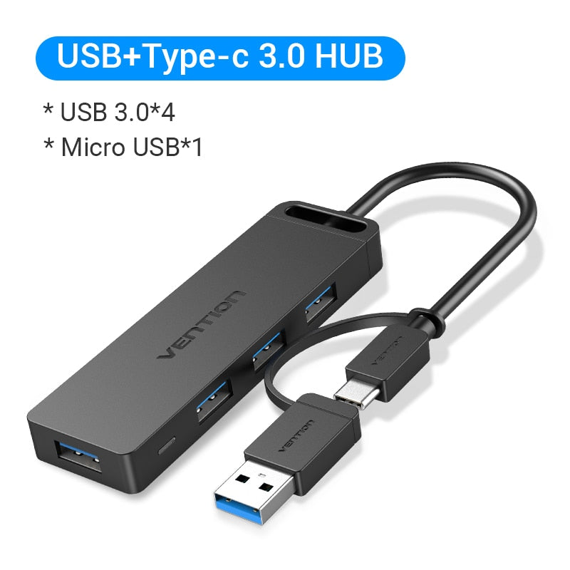 Vention USB Hub 3.0 Multi USB Splitter 4 USB Port 3.0 2.0 with Micro Charge Power for Lenovo Xiaomi Macbook Pro PC Hub C USB 3 0