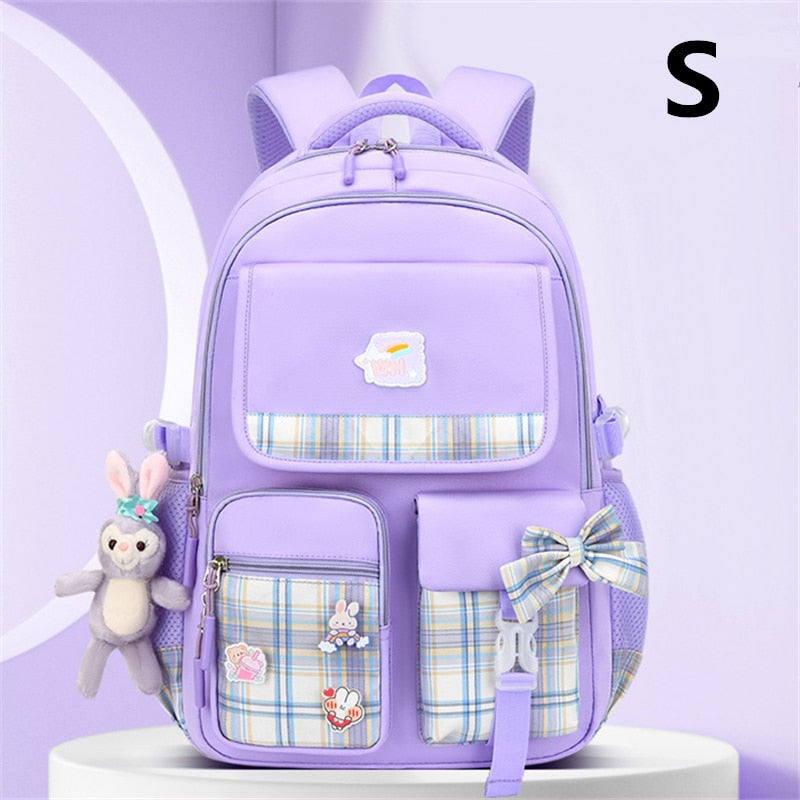 2023 New Bowknot schoolbag for teenage girls High capacity orthopedic backpack  With cartoon pendant School Bags 2 Size Satchel