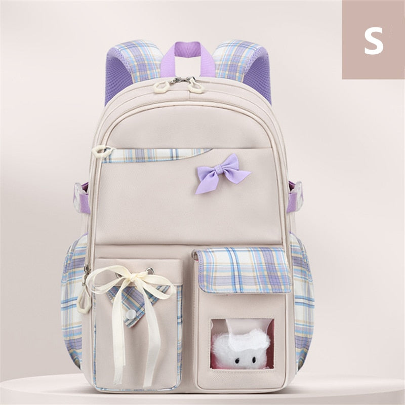 2023 New Bowknot schoolbag for teenage girls High capacity orthopedic backpack  With cartoon pendant School Bags 2 Size Satchel