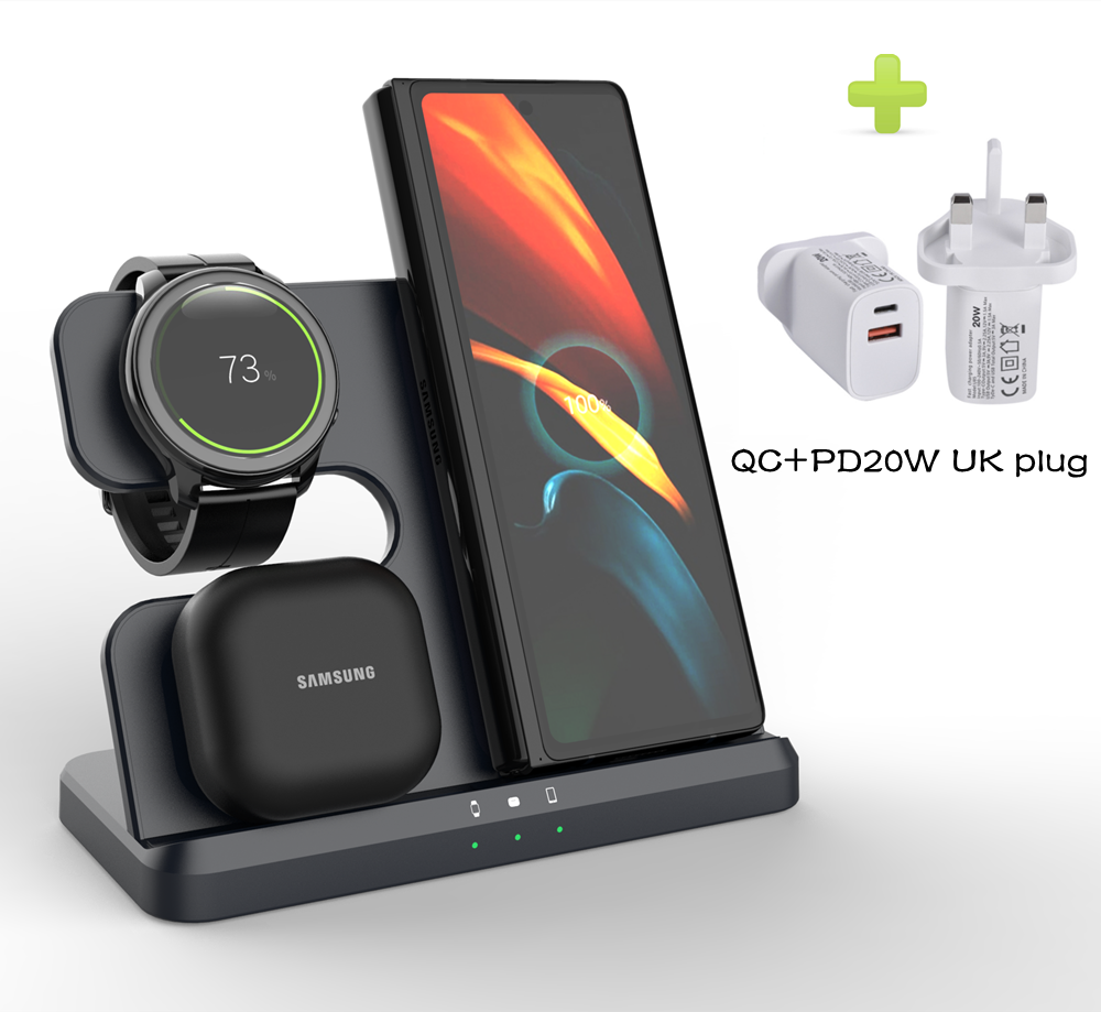 Wireless Charging Station for Samsung 3 in 1 Charger for Galaxy Watch 5/4/3/Active 2 S22 Ultra Note20 10 Z Flip Fold Galaxy Buds