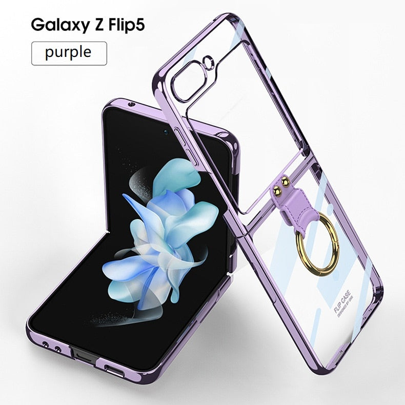 Luxury Plating Clear Phone Case for Samsung Z Flip 4 5 Case with Ring