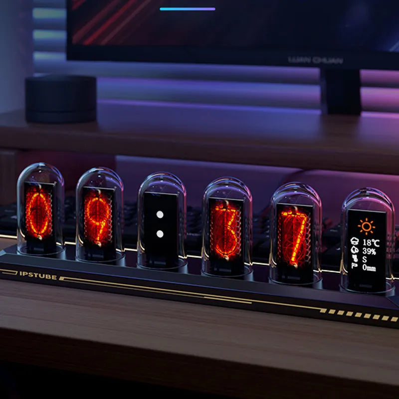 Rgb Aluminum Alloy Pseudo-Glow Tube Clock Ips Computer Desktop