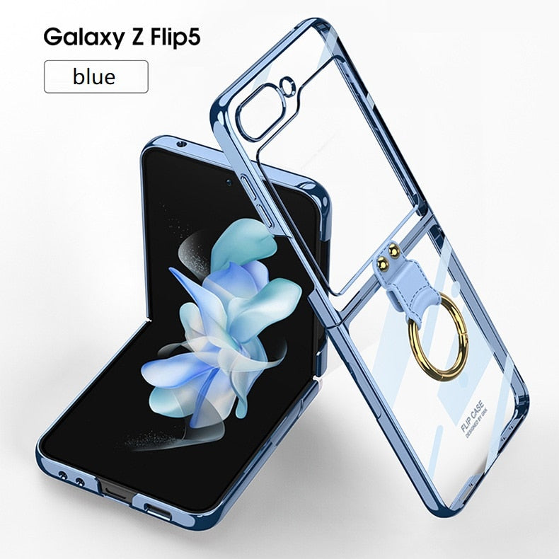 Luxury Plating Clear Phone Case for Samsung Z Flip 4 5 Case with Ring