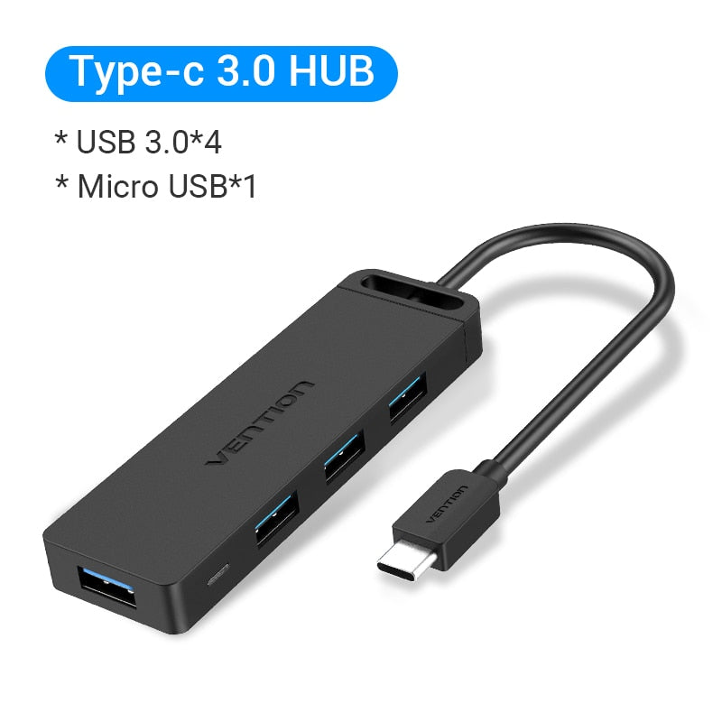 Vention USB Hub 3.0 Multi USB Splitter 4 USB Port 3.0 2.0 with Micro Charge Power for Lenovo Xiaomi Macbook Pro PC Hub C USB 3 0