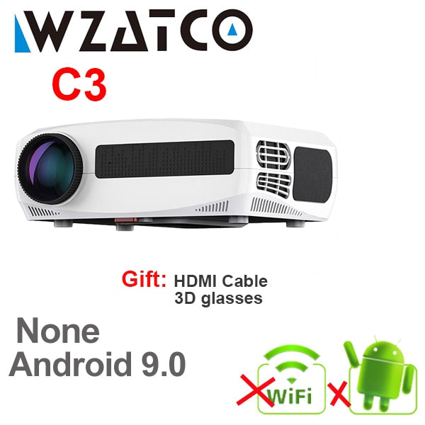 WZATCO C3 4D Keystone LED Projector 4K Android 10.0 WIFI 1920*1080P Proyector Home Theater 3D Media Video player Game Beamer