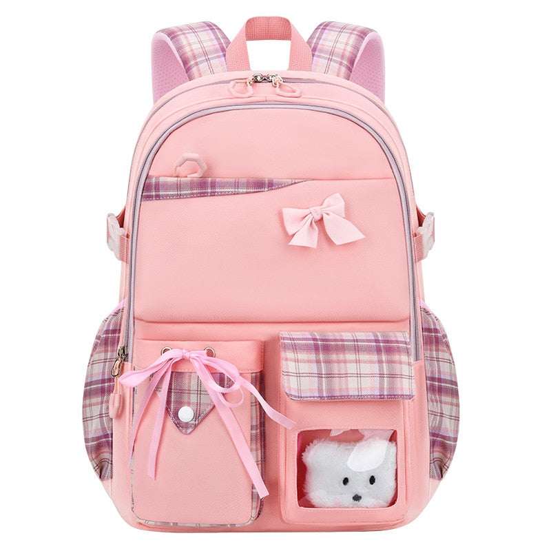 2023 New Bowknot schoolbag for teenage girls High capacity orthopedic backpack  With cartoon pendant School Bags 2 Size Satchel