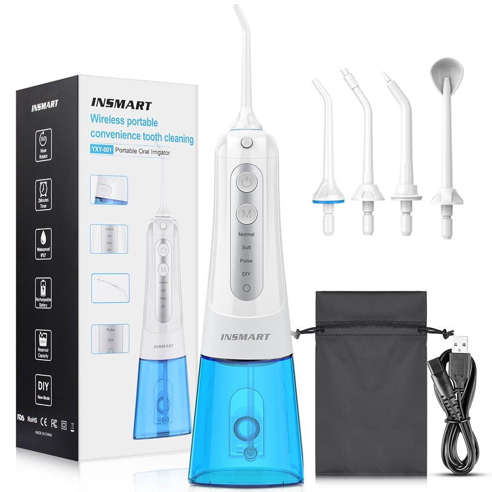 INSMART Oral Irrigator Dental Water Flosser Teeth Whitening Waterproof Portable Dental Water Jet Floss 300ML Teeth Cleaner