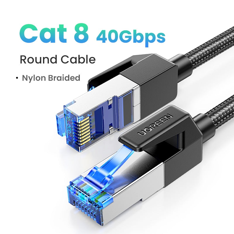 UGREEN CAT8 Ethernet Cable 40Gbps 2000MHz CAT 8 Networking Cotton Braided Internet Lan Cord for Laptops PS 4 Router RJ45 Cable