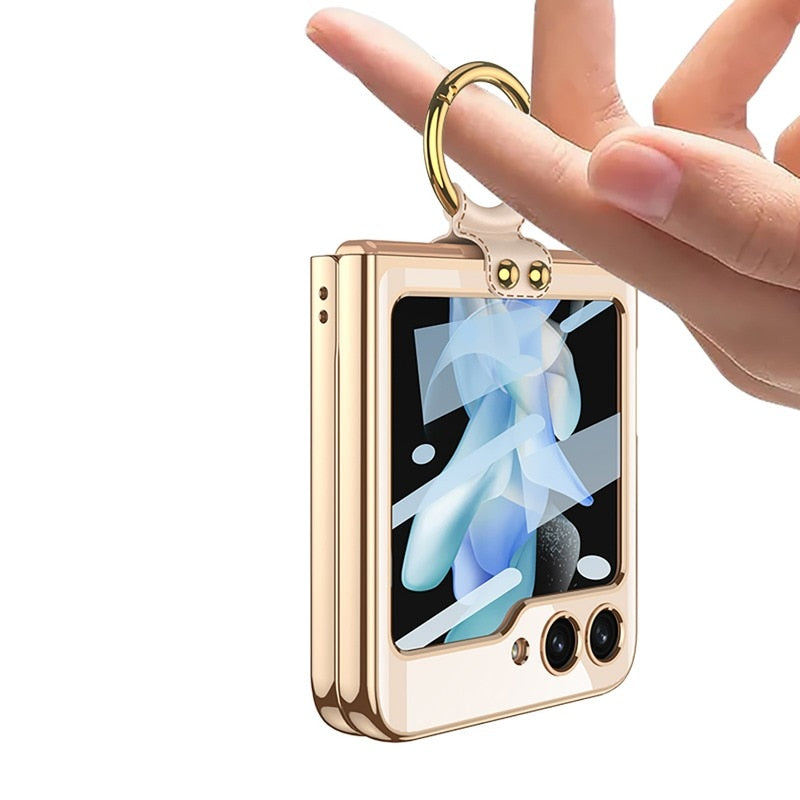 Luxury Plating Clear Phone Case for Samsung Z Flip 4 5 Case with Ring