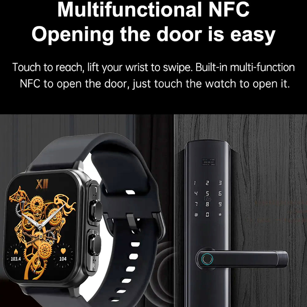 2 In 1 Wireless BlueTooth  Sports Heart Rate NFC Ultra Smartwatch