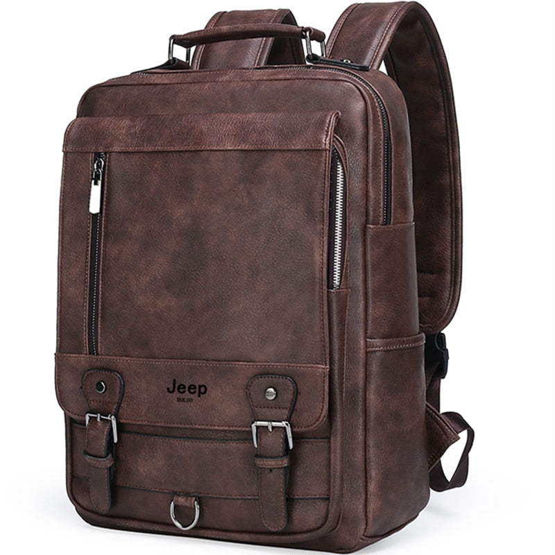 JEEP BULUO Fashion Leather Men Backpack Business