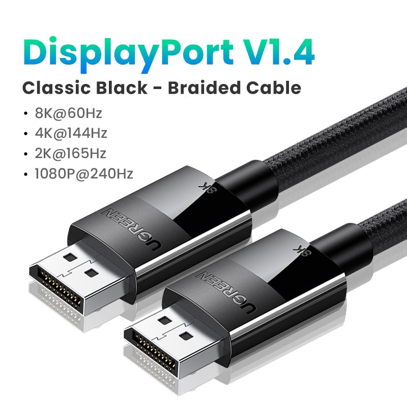 UGREEN Displayport Cable 8K DP1.4 4K144Hz Video Audio Cable for Xiaomi TV Box PC Laptop Monitor Video Game DP Cable Display Port