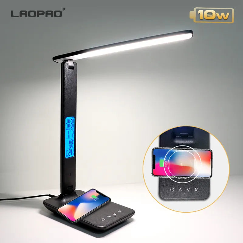 LAOPAO 10W QI Wireless Charging LED Desk Lamp With Calendar Temperature