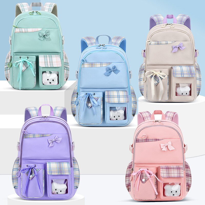 2023 New Bowknot schoolbag for teenage girls High capacity orthopedic backpack  With cartoon pendant School Bags 2 Size Satchel