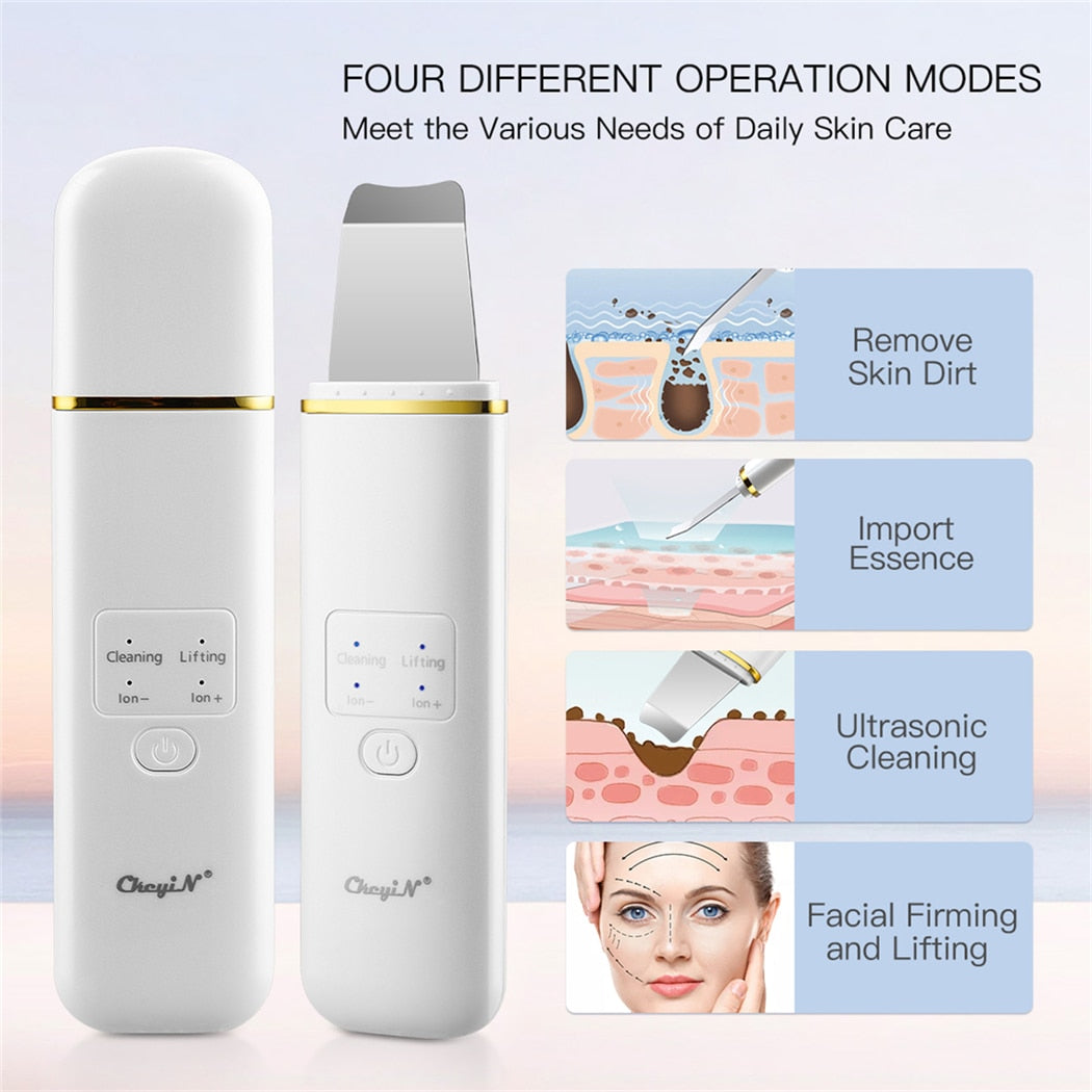 CkeyiN EMS Face Massager Light Therapy Machine+Ultrasonic Skin Scrubber+Electric Face Massage Cleaning Brush+Neck Beauty Device