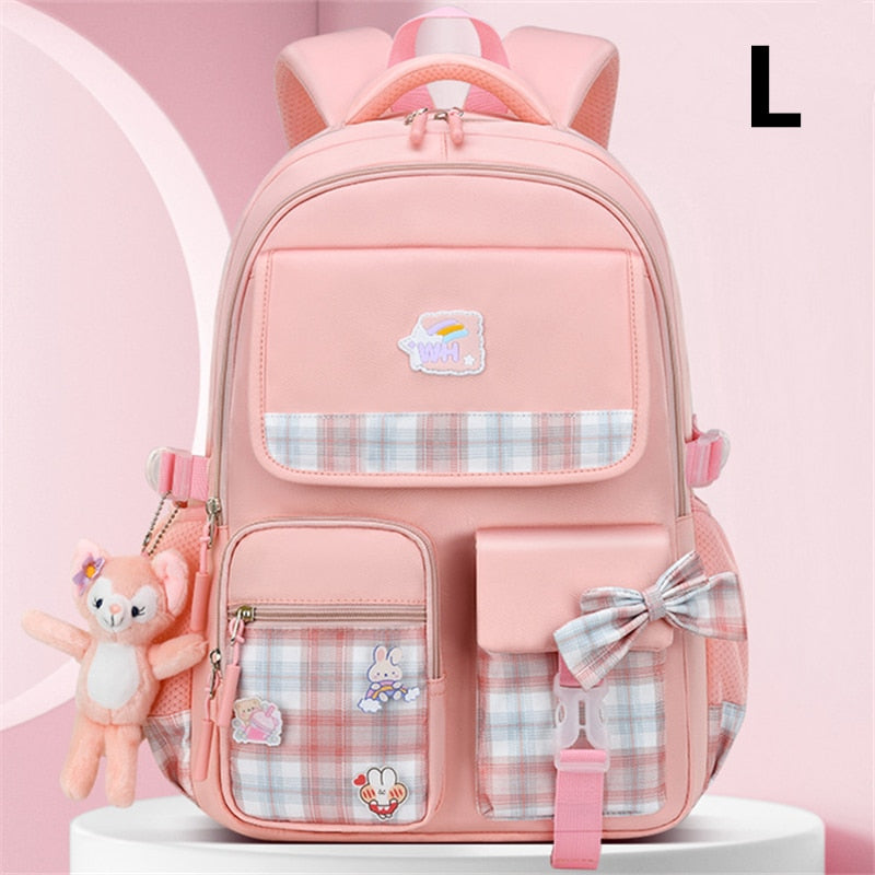 2023 New Bowknot schoolbag for teenage girls High capacity orthopedic backpack  With cartoon pendant School Bags 2 Size Satchel