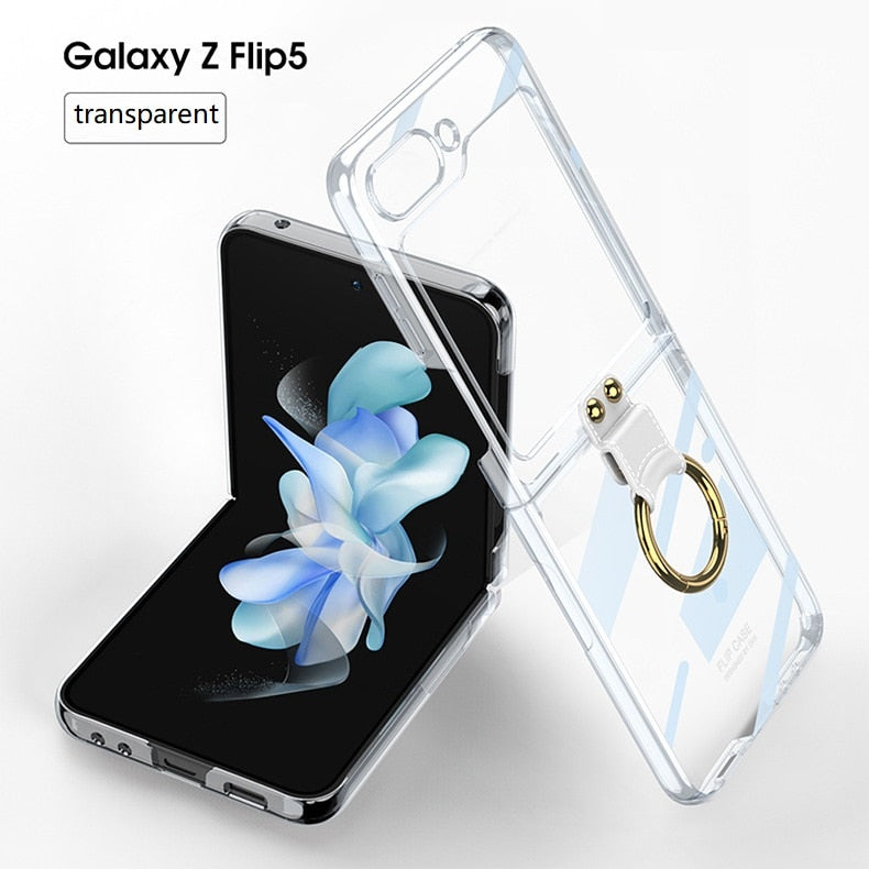 Luxury Plating Clear Phone Case for Samsung Z Flip 4 5 Case with Ring