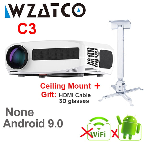 WZATCO C3 4D Keystone LED Projector 4K Android 10.0 WIFI 1920*1080P Proyector Home Theater 3D Media Video player Game Beamer