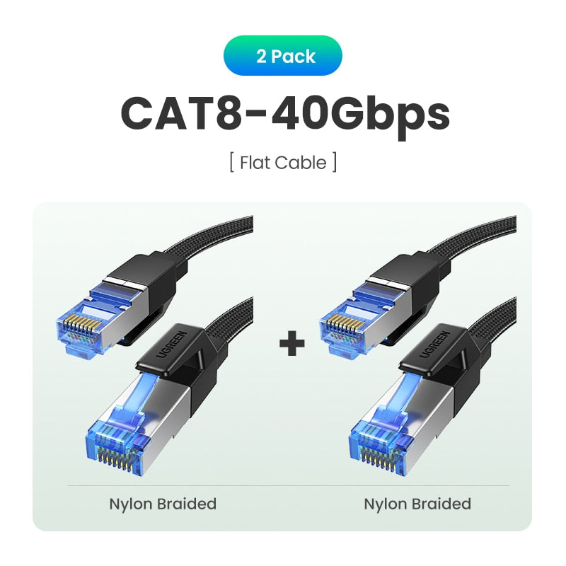 UGREEN CAT8 Ethernet Cable 40Gbps 2000MHz CAT 8 Networking Cotton Braided Internet Lan Cord for Laptops PS 4 Router RJ45 Cable